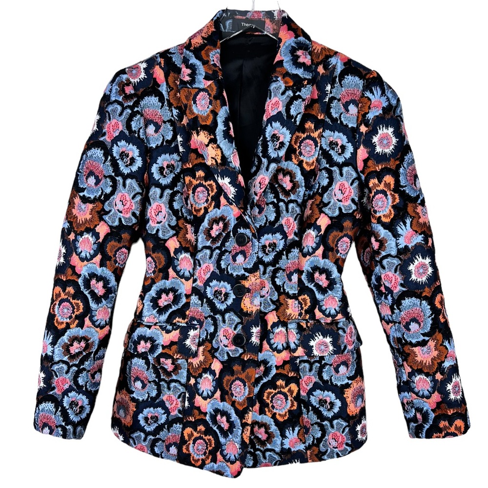 SOLD NWT THEORY Floral Print Embroidered Blazer Riding Jacket 2 Floral Jacquard - Picture 11 of 12